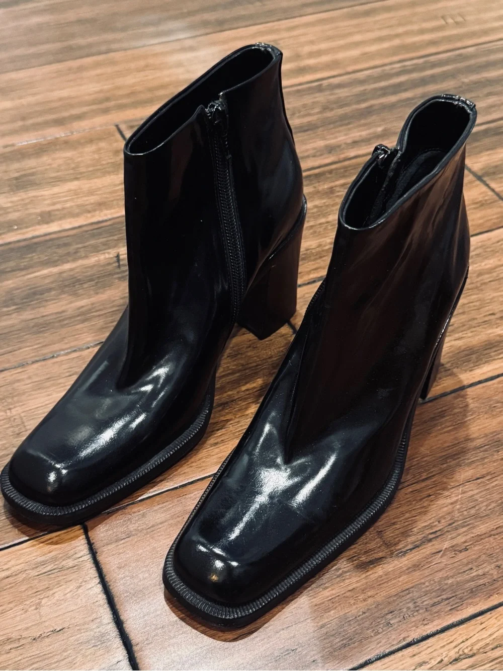 Via Spiga for Neiman Marcus Black Patent Square Toe Ankle Boot
